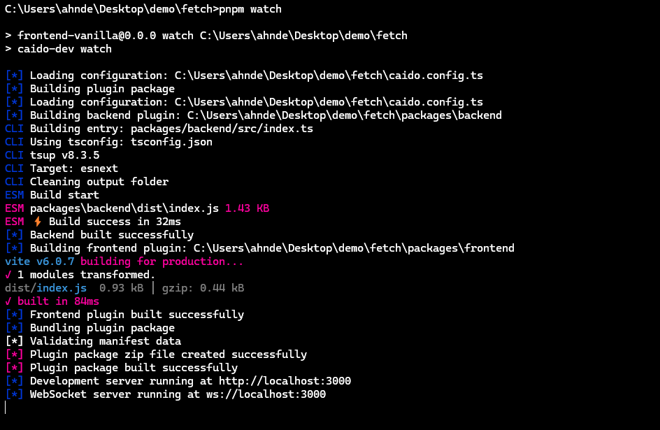 Output of pnpm watch command.